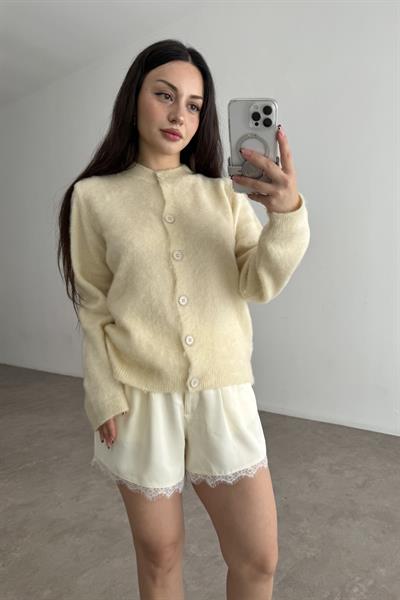 Premium Yumoş Yünlü Açık Sarı Hırka