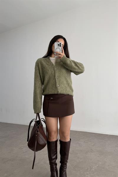 Premium Yumoş Yünlü Çağla Yeşil Hırka