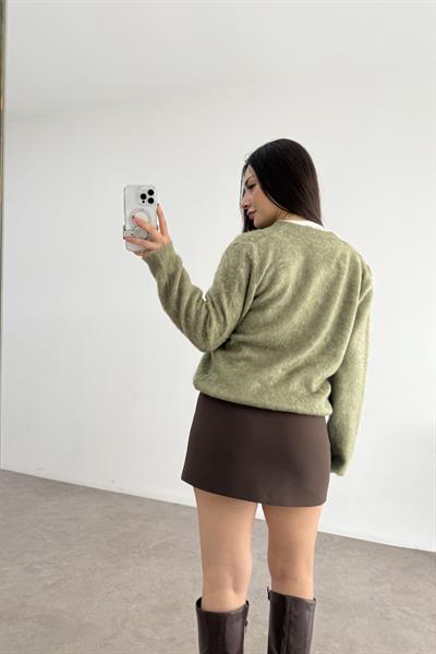 Premium Yumoş Yünlü Çağla Yeşil Hırka