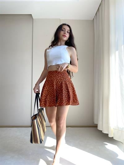 Puantiye Detaylı Şortlu Etek