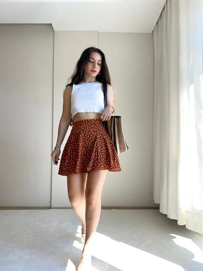 Puantiye Detaylı Şortlu Etek