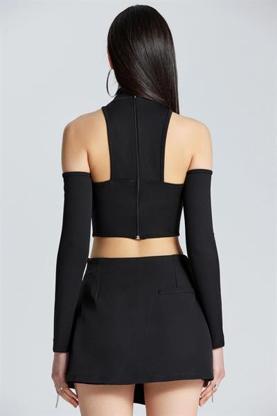 Punk Fermuarlı Dik Yaka Bluz