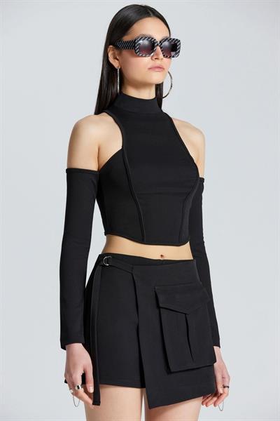 Punk Fermuarlı Dik Yaka Bluz