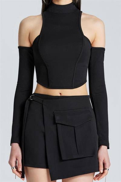 Punk Fermuarlı Dik Yaka Bluz