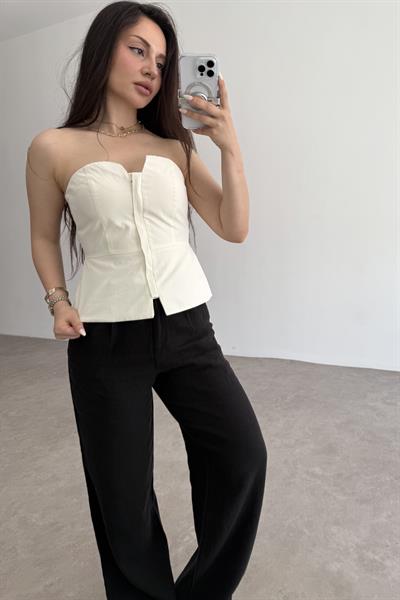 Pynappel Fermuarlı Straplez Büstiyer Ekru