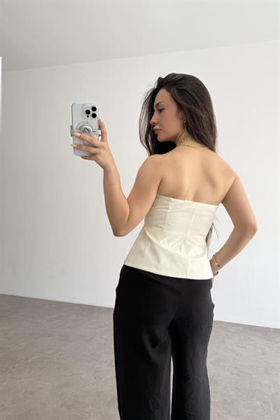 Pynappel Fermuarlı Straplez Büstiyer Ekru