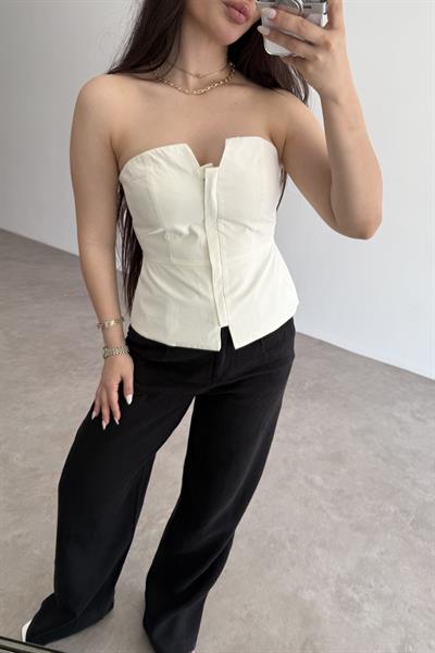 Pynappel Fermuarlı Straplez Büstiyer Ekru