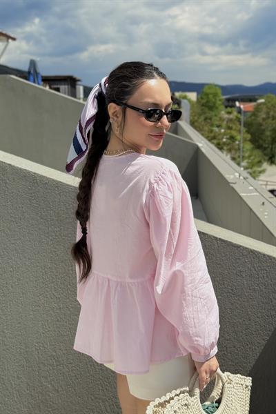 Ravi Bağlama Detaylı Premium Pastel Pembe Gömlek