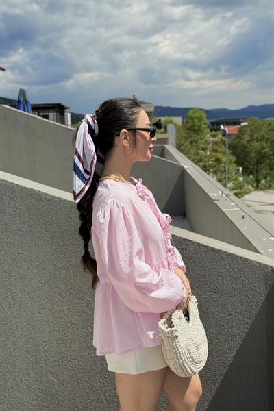 Ravi Bağlama Detaylı Premium Pastel Pembe Gömlek