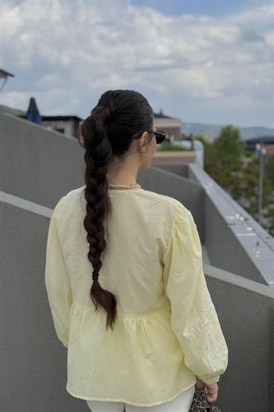 Ravi Bağlama Detaylı Premium Pastel Sarı Gömlek