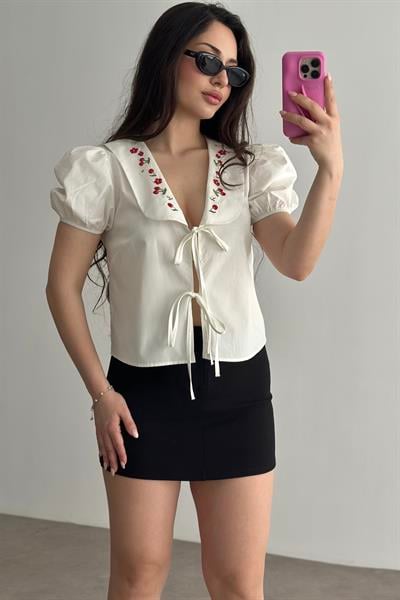 Ravi Bebe Yaka Nakışlı Premium Bluz