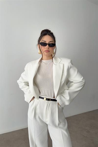 Ravi Crop Blazer Ceket Beyaz 