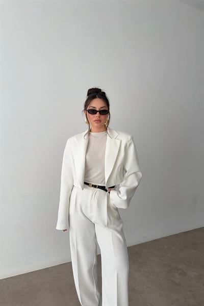 Ravi Crop Blazer Ceket Beyaz 