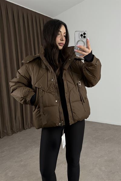 Robin Şişme Kapüşonlu Kahverengi Mont