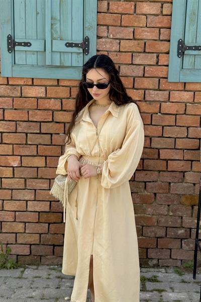 Rv Butterfly Sarı Uzun Fermuarlı Elbise