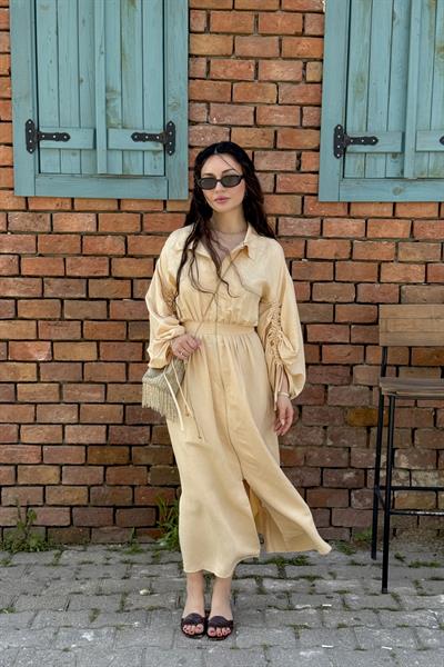 Rv Butterfly Sarı Uzun Fermuarlı Elbise