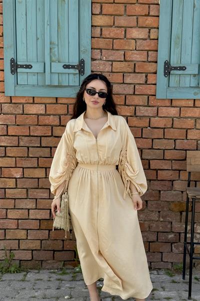 Rv Butterfly Sarı Uzun Fermuarlı Elbise