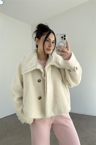 Sakallı Dik Yakalı Ekru Mont