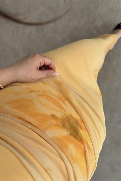 Sarı Lotus Şifon Uzun Elbise 