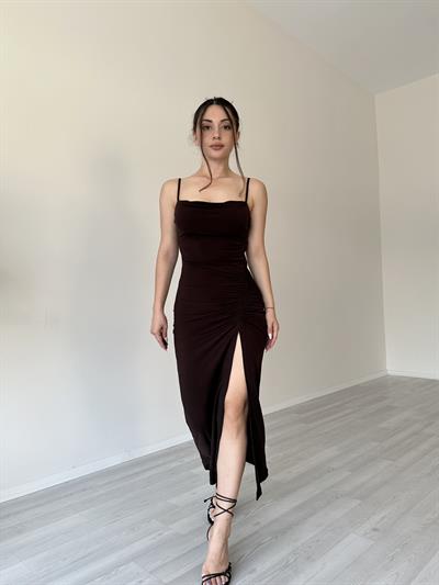 Serenity Drapeli Acı Kahve Elbise