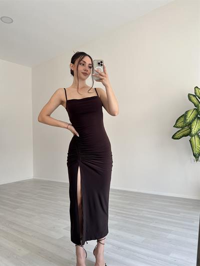 Serenity Drapeli Acı Kahve Elbise