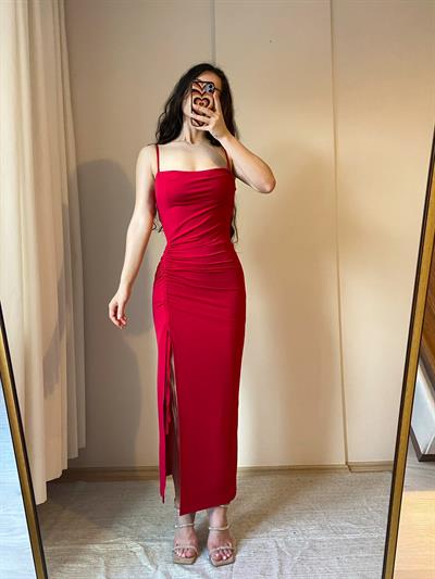 Serenity Drapeli Elbise Kırmızı