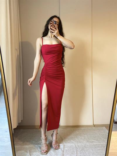 Serenity Drapeli Elbise Kırmızı