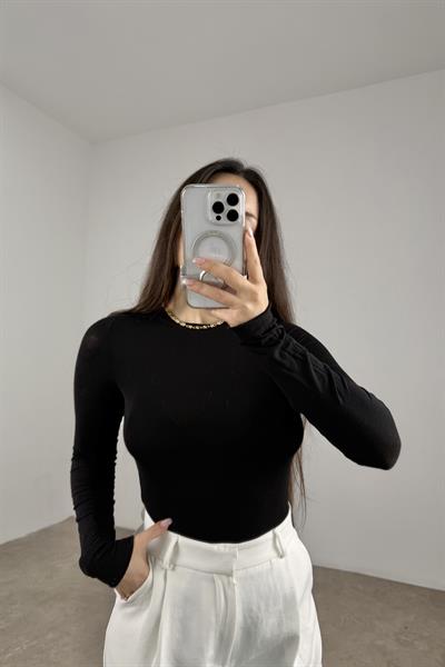 Sıfır Yaka Soft Kumaş Yarı Transparan Siyah Body