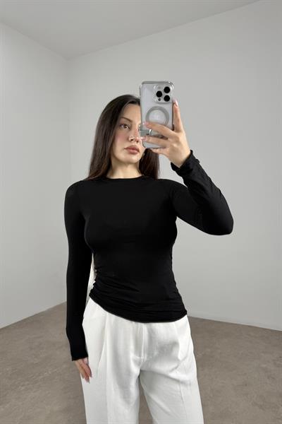 Sıfır Yaka Soft Kumaş Yarı Transparan Siyah Body