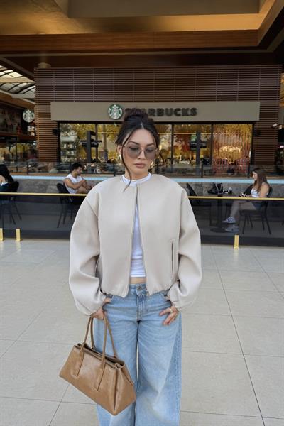 Sıfır Yaka Yün Karışımlı Premium Taş Bomber Ceket