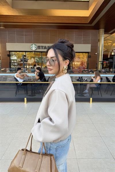 Sıfır Yaka Yün Karışımlı Premium Taş Bomber Ceket