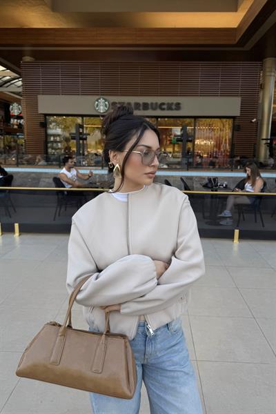 Sıfır Yaka Yün Karışımlı Premium Taş Bomber Ceket