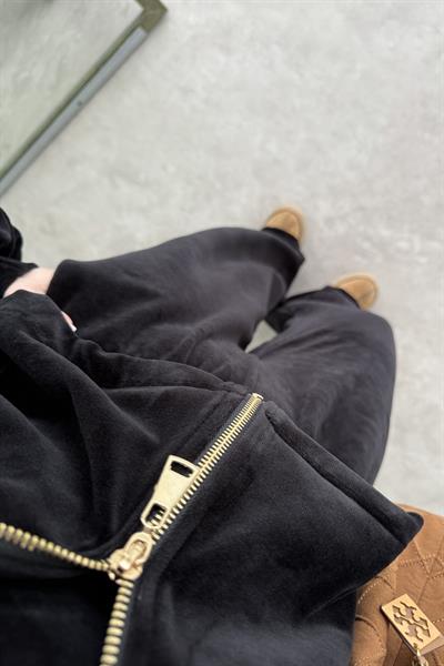 Siyah Kadife Büstiyerli Ceket Eşofman Takım