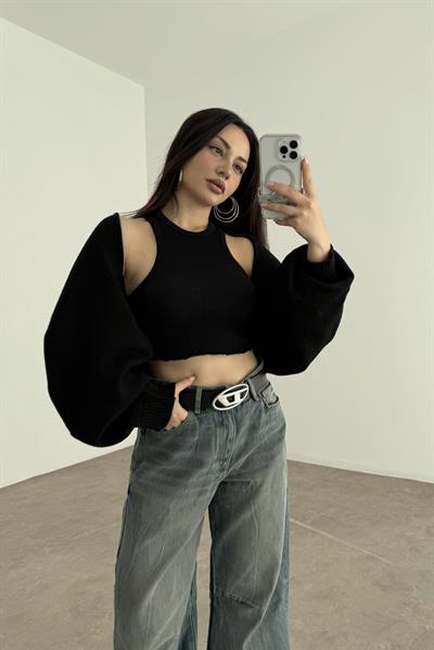 Siyah Salaş Bolero Hırka