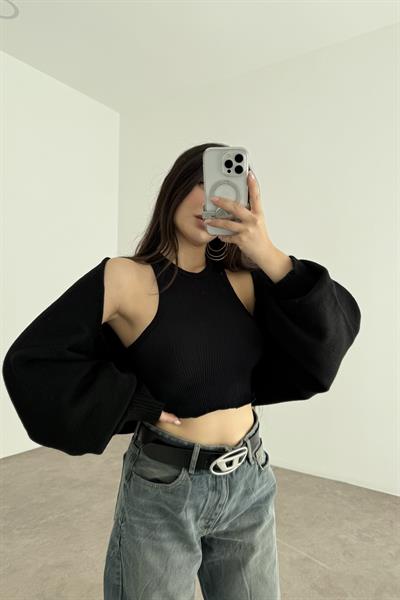 Siyah Salaş Bolero Hırka