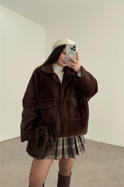 Square Cep Detaylı Yumoş Acı Kahve Kaban