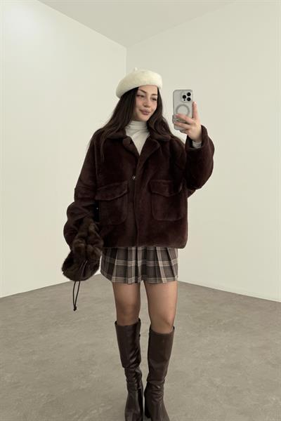 Square Cep Detaylı Yumoş Acı Kahve Kaban