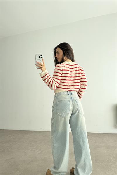 Strdvrs Gold Düğmeli Kırmızı Çizgili Hırka