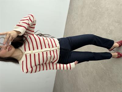 Strdvrs Gold Düğmeli Kırmızı Çizgili Hırka