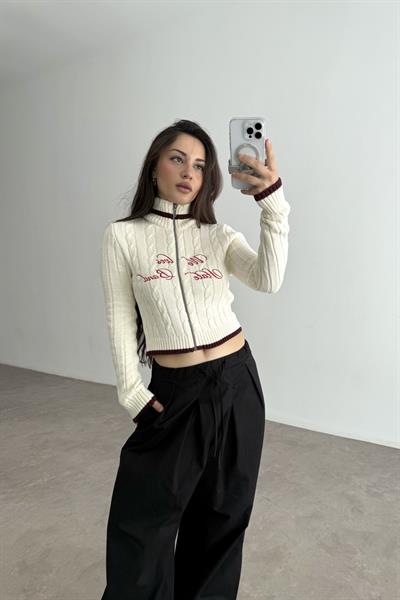 Strdvrs Orj. Fermuarlı Bordo Çizgili Kazak