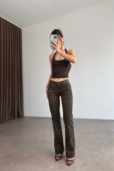 Subdued Leopar Likralı Flare Jean