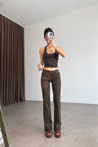 Subdued Leopar Likralı Flare Jean