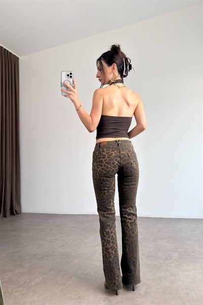 Subdued Leopar Likralı Flare Jean