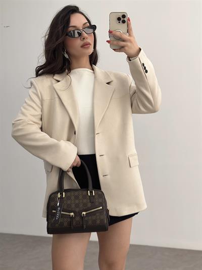Süet Ekru Klasik Blazer Ceket
