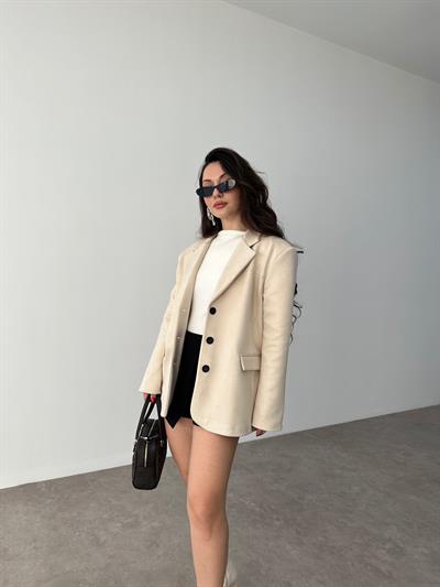 Süet Ekru Klasik Blazer Ceket