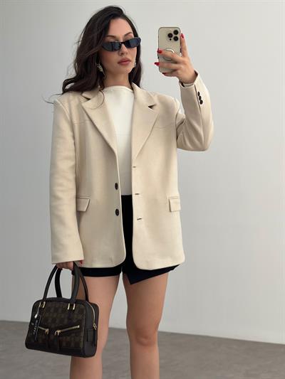 Süet Ekru Klasik Blazer Ceket