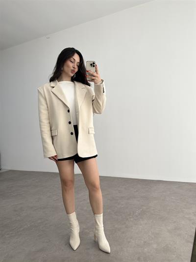 Süet Ekru Klasik Blazer Ceket