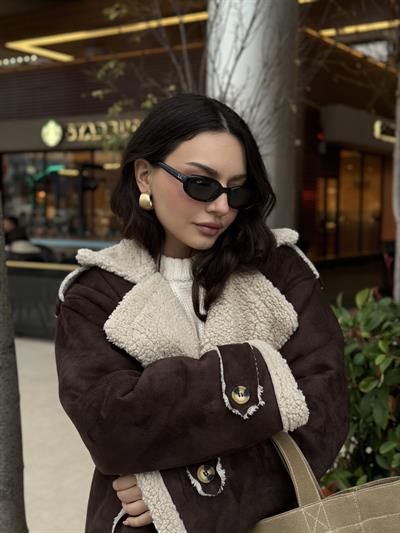 Süet İçi Teddy Kürklü Kahve Mont