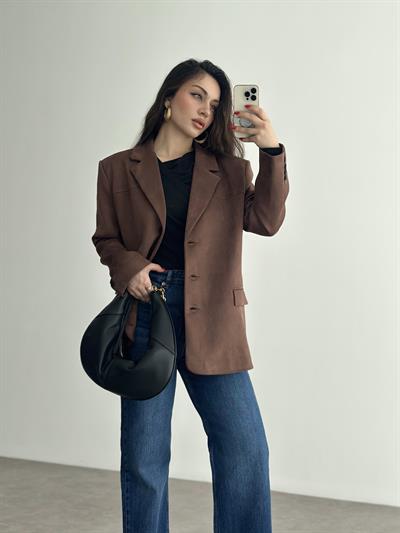 Süet Kahve Klasik Blazer Ceket