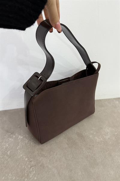 Süet Kare Model Acı Kahve Çanta